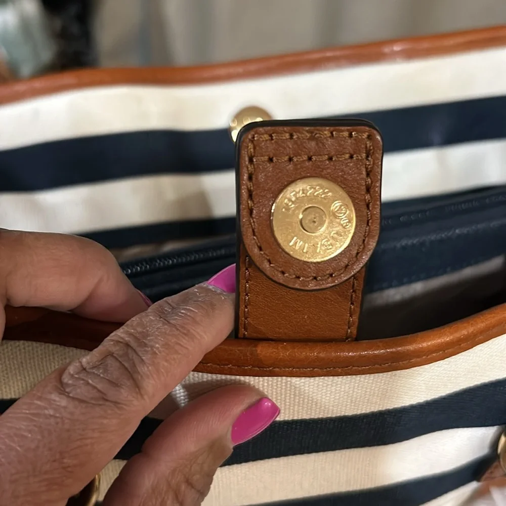 Michael Kors Hamilton Blue and White striped Canvas Tote - Picture 7 of 12